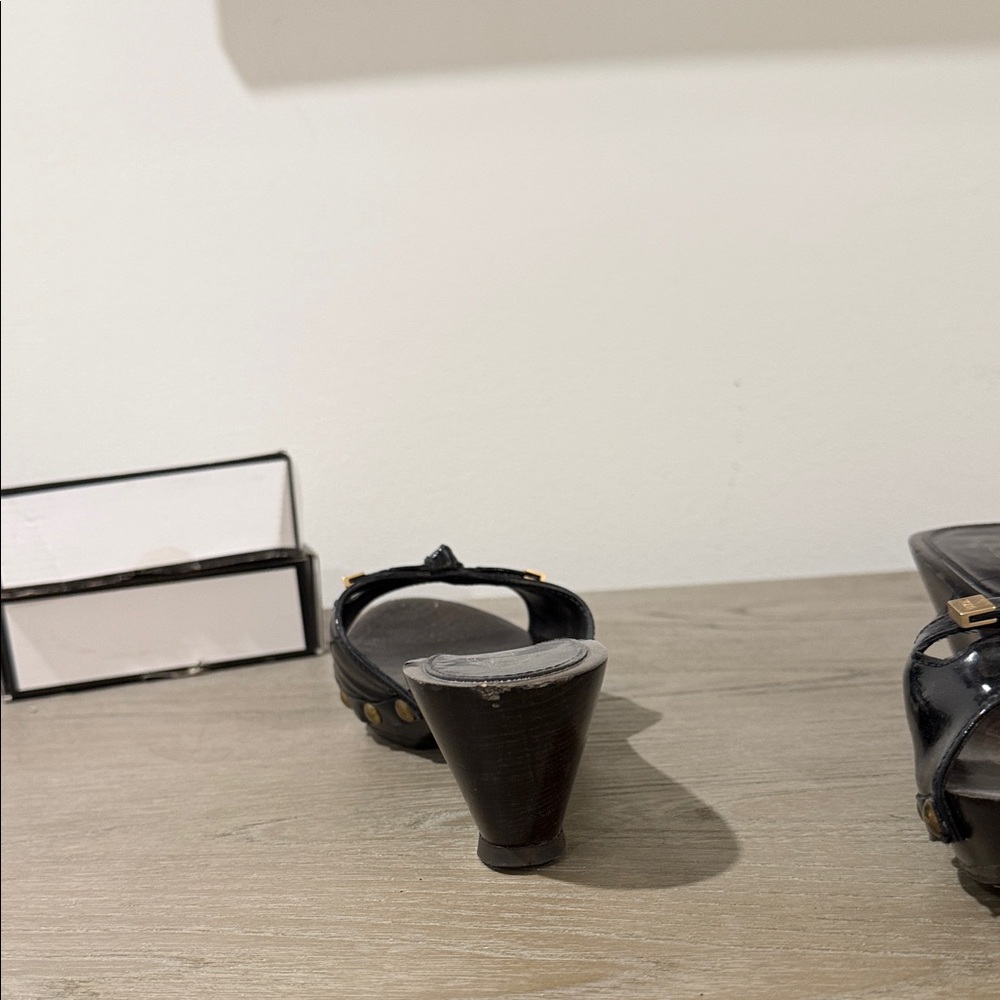 Tod's Black patent Leather Mules with Gold Accents - Picture 2 of 6